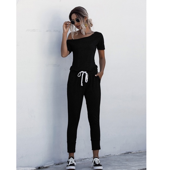 Contrast Tie Short Sleeve Grey Jumpsuit - Picture 15 of 16